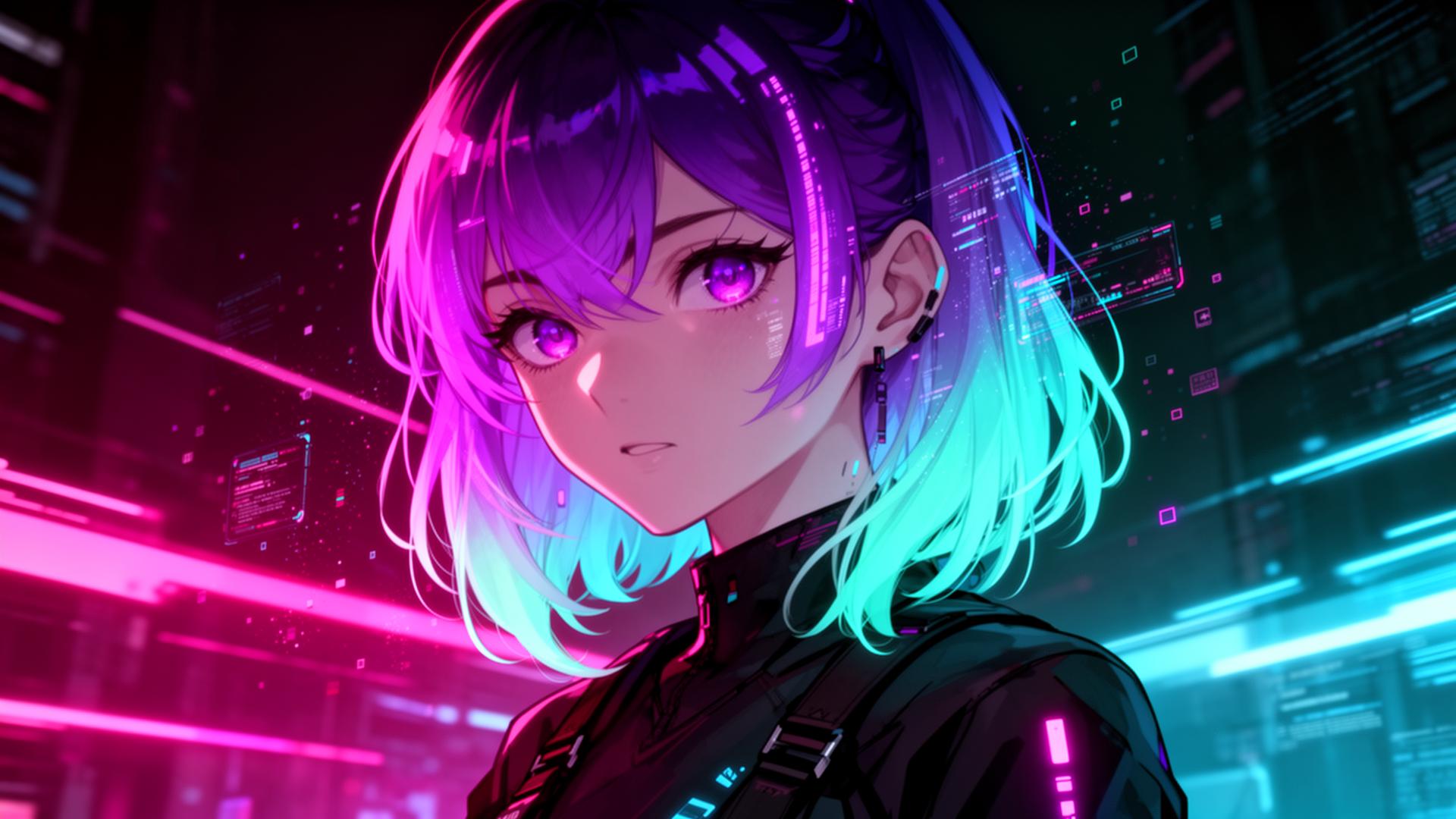 AI generated anime girl with neon hair